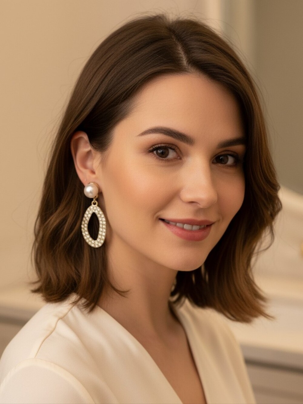 D'Bello Women's NWT Faux Pearl Gold Dangle Earrings